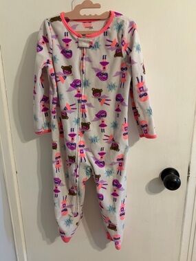 Carter's White Fleece Footed One-Piece with Pink and Purple Superhero Print